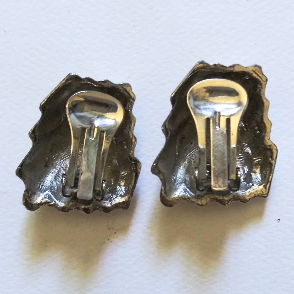 Vintage Silver Art Deco Stripe Clip On Earrings - Picture 3 of 3